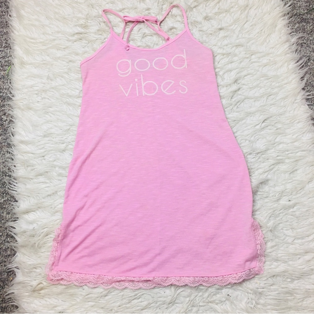 Xhilaration Chemise Pink Tie Back “ Good Vibes” Size XS